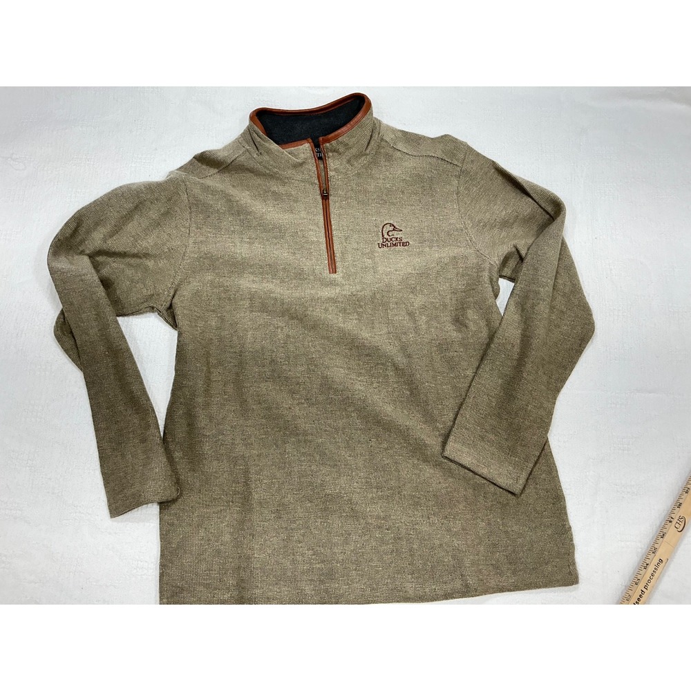 Ducks Unlimited Mens Tan Quarter Zip Pullover Sweater Size‎ L
